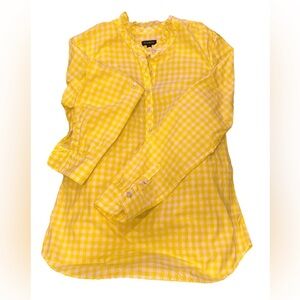 🌼 Talbots Yellow & White Gingham Ruffle Collar Button-Up | XS | 100% Cotton